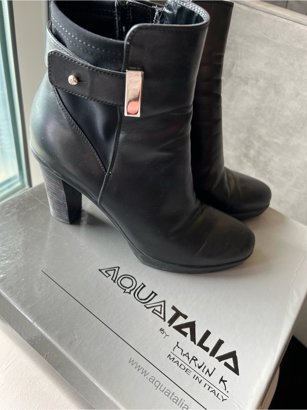 Aquatalia Black Leather High Heel Ankle Boots